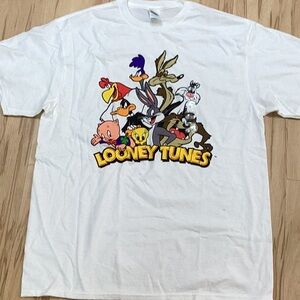 Warner Brothers Looney Tunes Cartoon Characters Unisex White Tee Shirt Large NWT